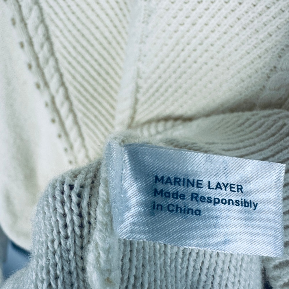 Marine Layer Floral Embroidered Cable Knit Sweater Cream Blue Small 14456 - Picture 4 of 8